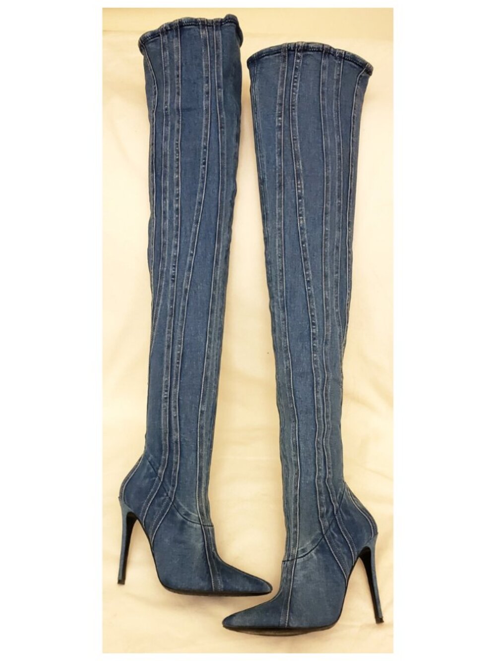 Diesel D-Yucca Over-the-Knee Stretch Denim Boots Size EU 37/US 6-6.5 Blue